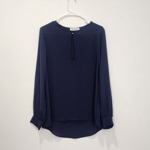 Wayf Long Sleeve Blouse Keyhole Detail in Navy Blue Size Medium USA Made
